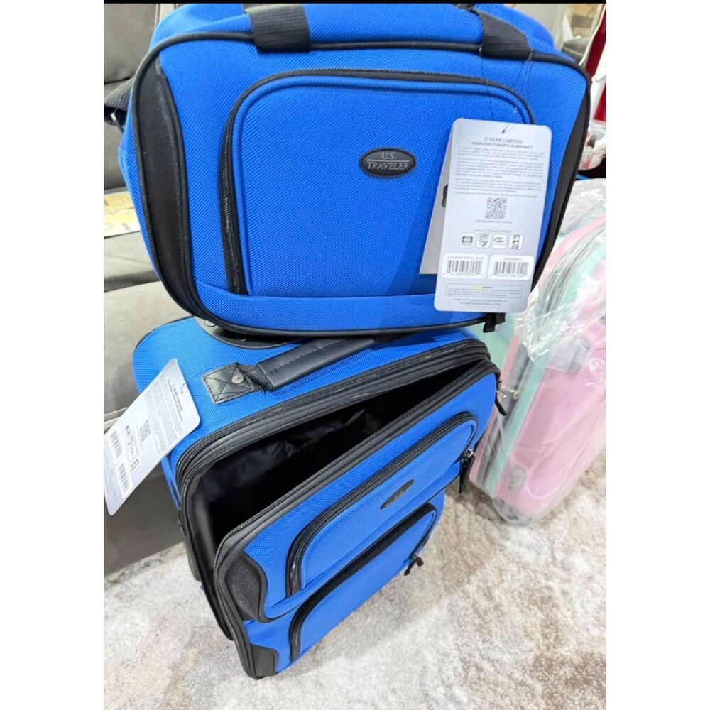 U.S. Traveler Royal Blue 2-Piece Luggage Set – Rolling Suitcase & Tote